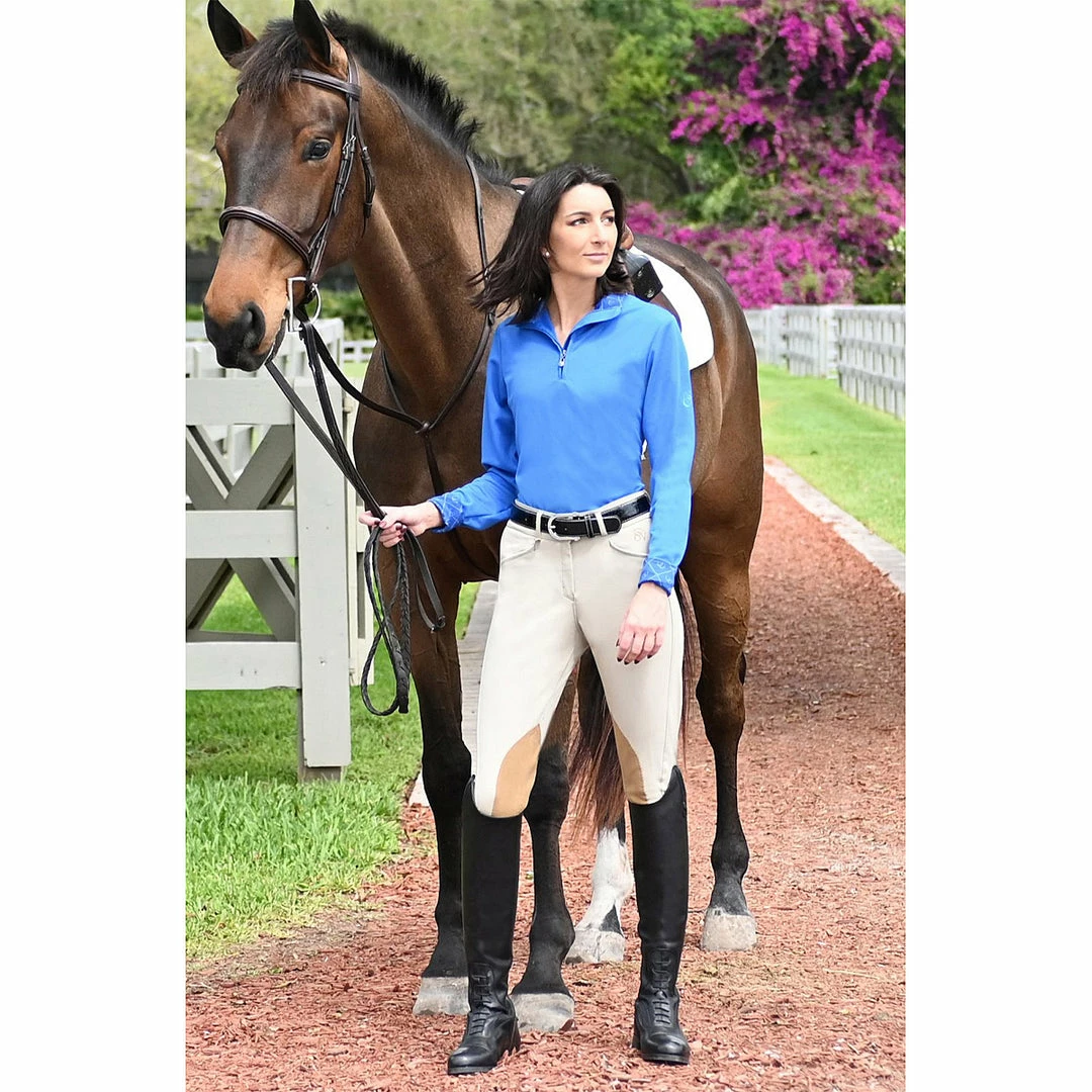 English Riding Supply Ovation EuroWeave DX Taylored Ladies Front Zip Knee Patch Euro Seat Breeches