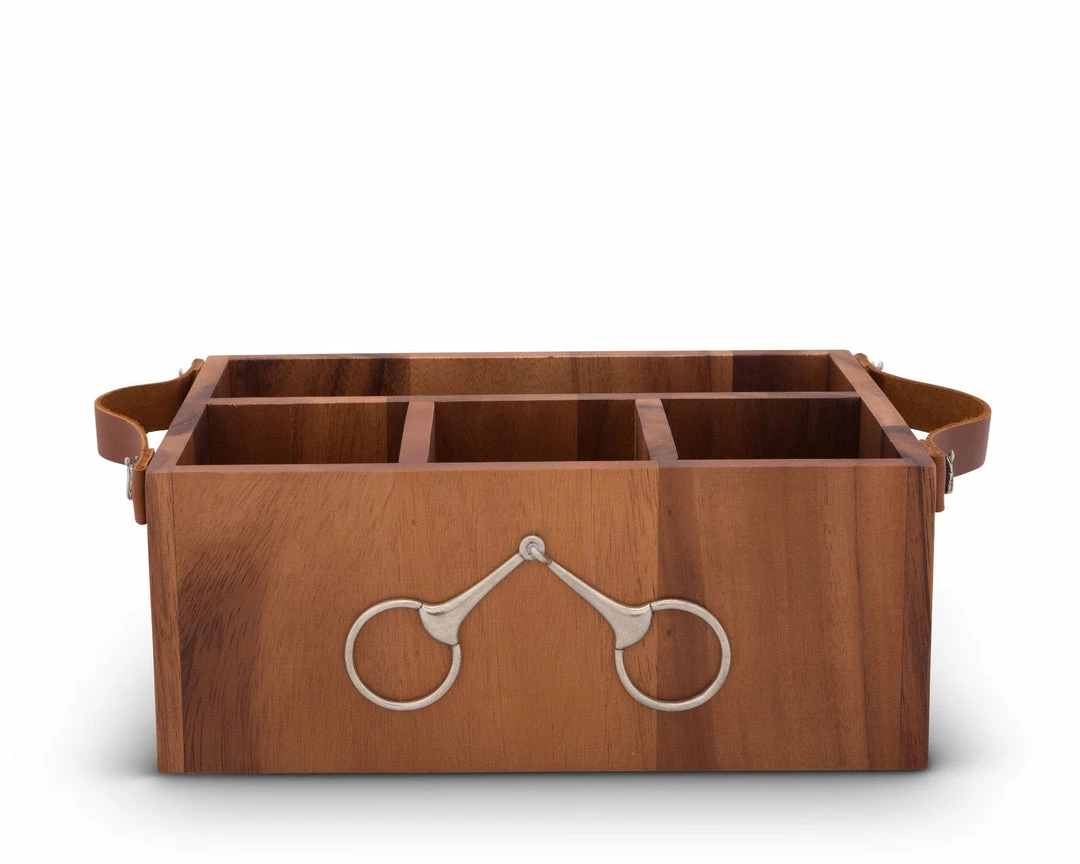 Discount 🔥 Arthur Court Flatware Caddy - Horse Bits Leather Handles Equestrian Decor 🧨 4 Arthur Court Flatware Caddy - Horse Bits Leather Handles Equestrian Decor