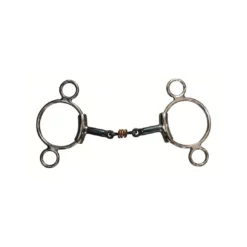 French Equestrian Jump'in Double Jointed Blue Steel With Copper Rings 3-Ring Bit