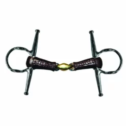 French Equestrian Jump'in Leather Covered French Link Full Cheek Gag Bit