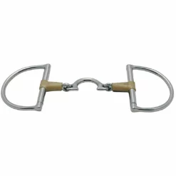 Partrade Metalab Jointed Rawhide Leather With Quarter Moon D-ring Snaffle Bit