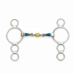 English Riding Supply Horse Bits Centaur Blue Steel 3-Ring Gag Bit With Loose Brass Roller Disks
